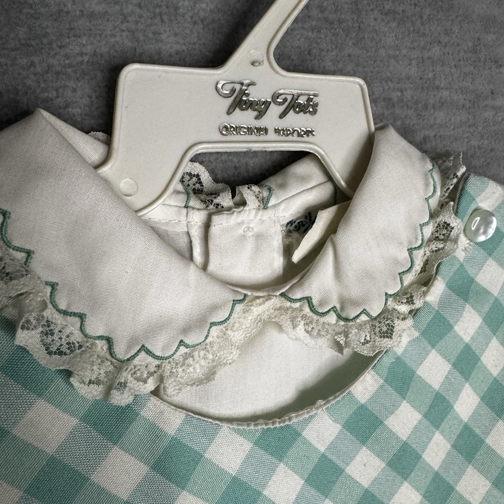 VTG Baby Girls Elephant Dress Tiny Tots Gingham Embroidered Pinafore ? 12 Month - Picture 3 of 7